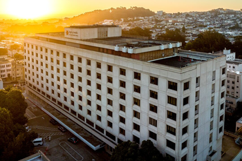 Hospital building at sunset