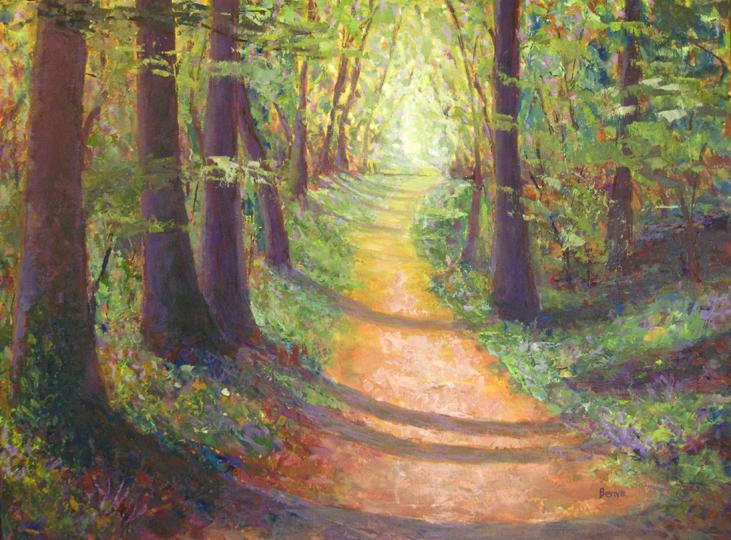 Painting of a pathway in a forest