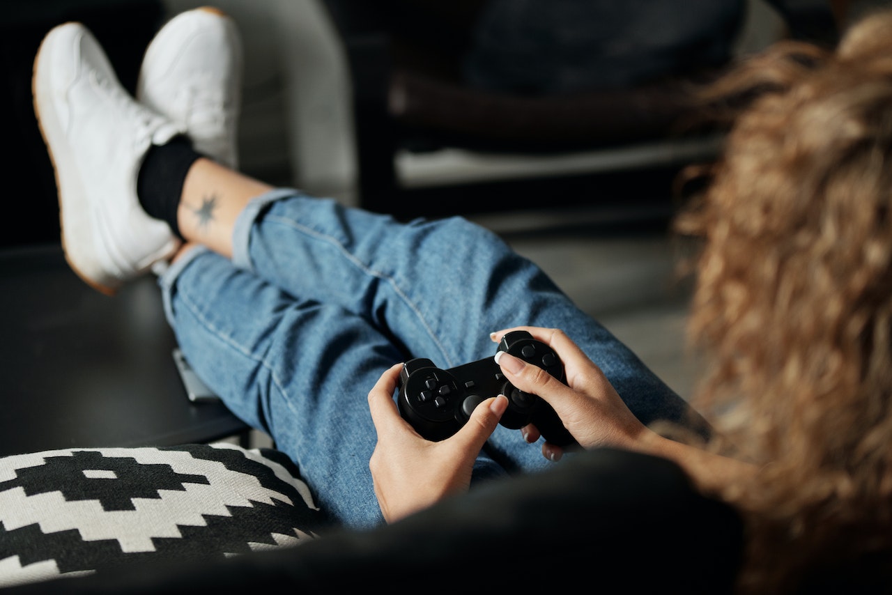 Person playing a video game