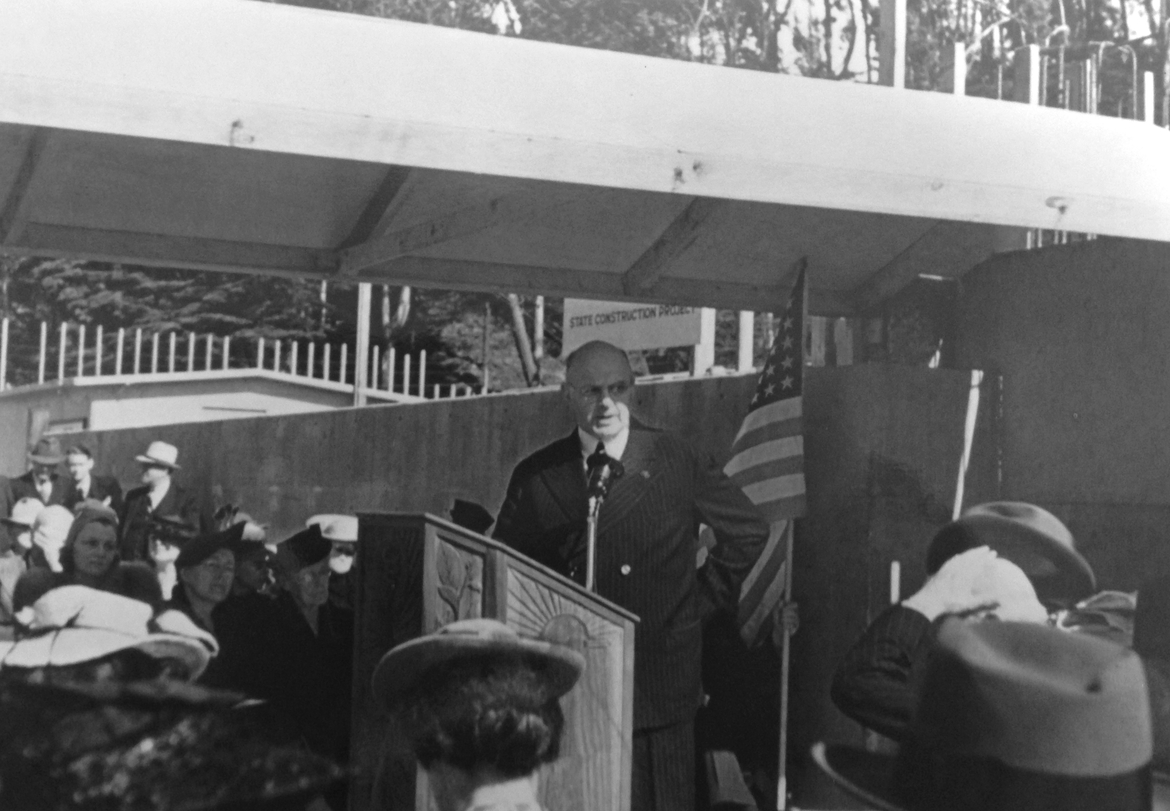 Langley Porter speaks during the cornerstone laying ceremony