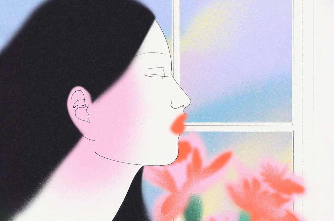 illustration of a women looking out a window