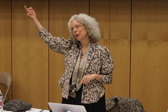 Beatrice Beebe, PhD, answers questions from the audience while delivering her keynote address.