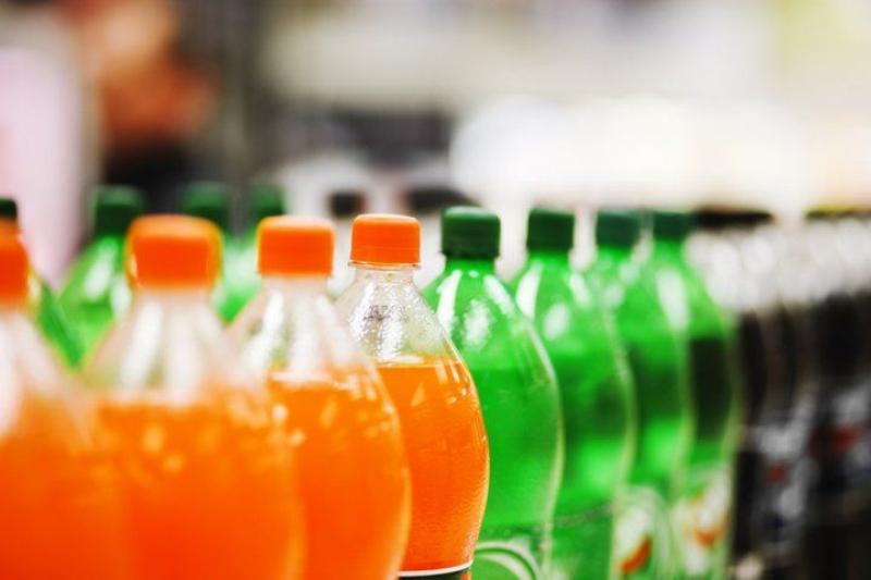 Soda bottles on a shelf