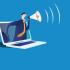 illustration of a man with a megaphone abstractly coming out of laptop